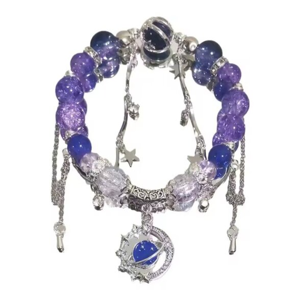 Luxury Purple Star Planet Chain Crystal Opal Beaded Bracelet Jewelry - Picture 5 of 5